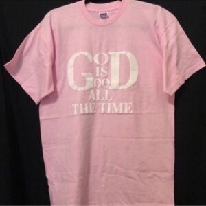 Women’s Size Large GOD IS GOOD Graphic T Pink with White Lettering 100% Cotton